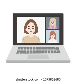 Illustration of a laptop showing the video of an online meeting