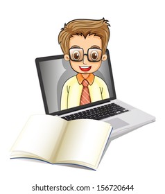 Illustration Laptop Smiling Man Wearing Glasses Stock Vector (Royalty ...