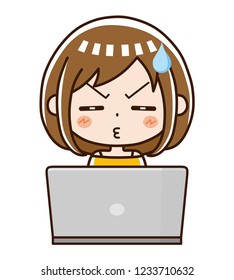Illustration of a laptop and a woman.