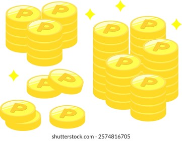 Illustration of a large amount of point coins. Point activity campaign.