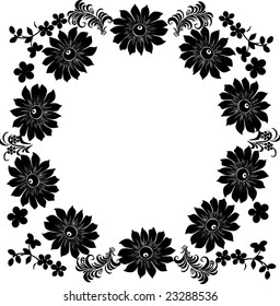 illustration with large black flower frame on white background