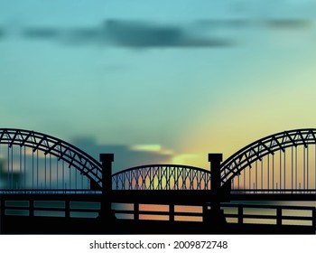illustration with large bridge at late sunset