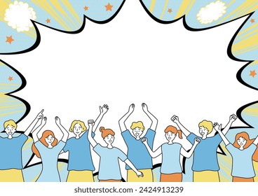 Illustration of a large crowd getting excited