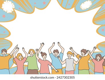 Illustration of a large crowd getting excited