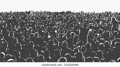 Illustration of large crowd of young people at live music event party festival