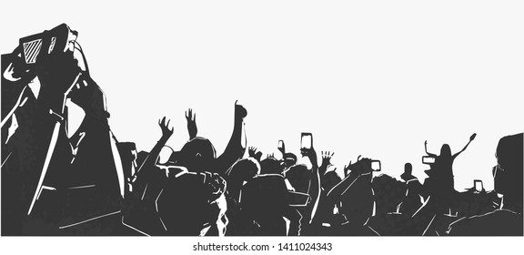 Illustration of large crowd of young people at live music event party festival