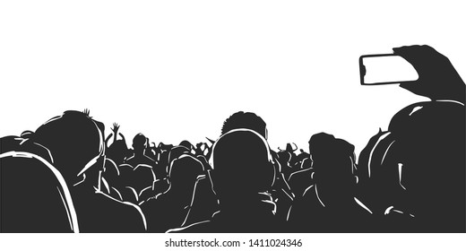 Illustration of large crowd of young people at live music event party festival