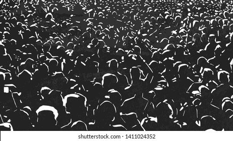 Illustration of large crowd of young people at live music event party festival