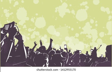 Illustration Of Large Crowd Of Young People At Live Music Event Party Festival