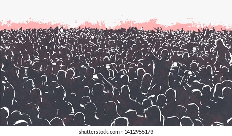 Illustration of large crowd of young people at live music event party festival