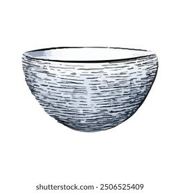 Illustration of a large empty bowl on a white background. Isolated bowl cartoon