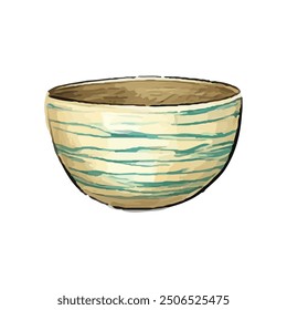 Illustration of a large empty bowl on a white background. Isolated bowl cartoon