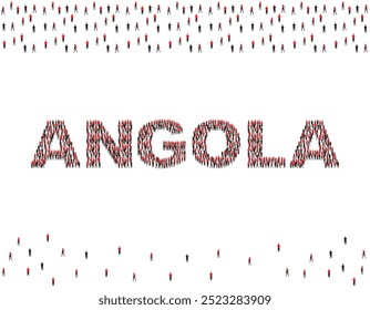 Illustration of a large group of people in Angola flag colors