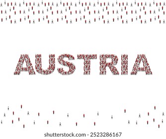Ilustración de un Grande grupo de personas en los colores de la bandera de Austria