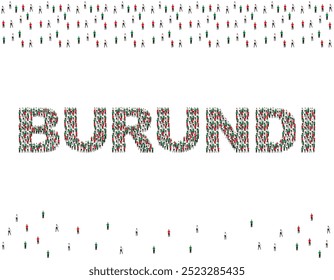 Illustration of a large group of people in Burundi Coast flag colors