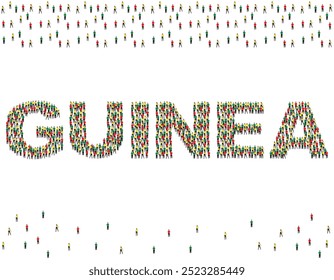 Illustration of a large group of people in Guınea flag colors