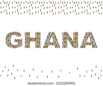 Illustration of a large group of people in Ghana flag colors