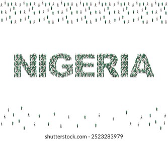 Ilustração de um grande grupo de pessoas em cores de bandeira da Nigéria