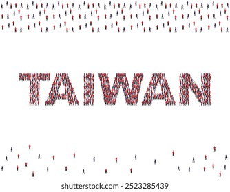 Ilustração de um grande grupo de pessoas em cores da bandeira de Taiwan