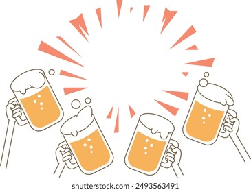 Illustration of a large group of people toasting beer