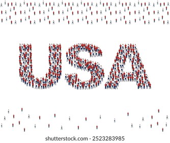 Ilustração de um grande grupo de pessoas em cores de bandeira dos EUA