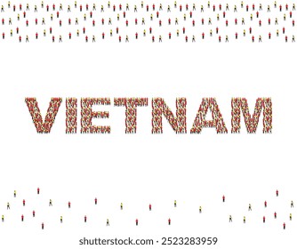 Illustration of a large group of people in Vietnam flag colors