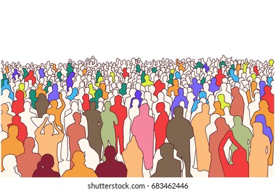 Illustration of large mass of people in perspective and color