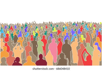 Illustration of large mass of people in perspective in color