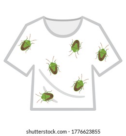 Illustration of a large number of stink bugs attached to laundry
