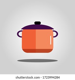 Ilustración de una gran olla de naranja.Ilustración vectorial para utensilios de cocina. 