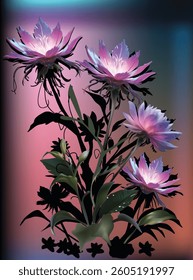 illustration with large pink flowers on bright background