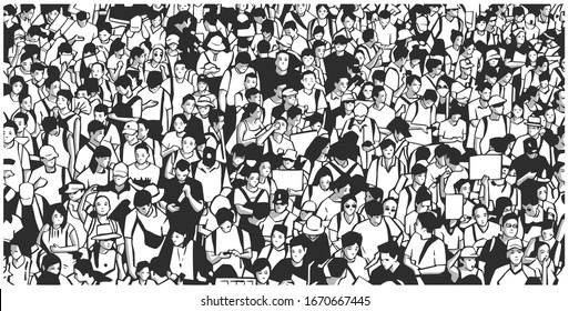 Illustration of large protesting crowd