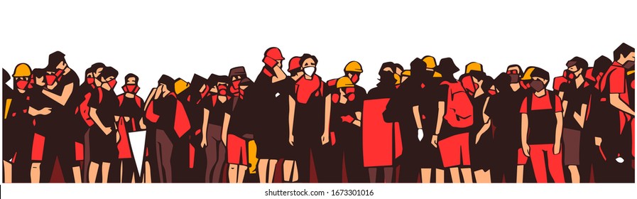 Illustration of large protesting crowd