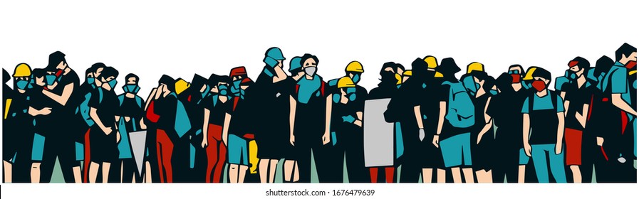 Illustration of large protesting crowd