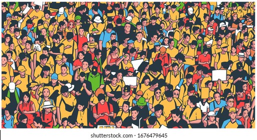 Illustration of large protesting crowd