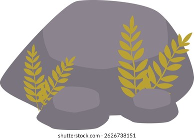 Illustration of a large purple rock decorated with yellow leaves, perfect for landscape, outdoor or nature-themed compositions.