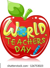 Illustration of a Large Red Apple with the Words World Teachers' Day Written on it