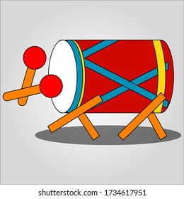 Illustration of large red drum. Vector illustration of Eid day.