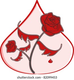 Illustration. Large red rose bud and Abstraction