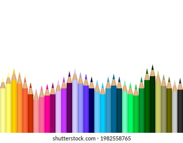 An illustration of a large set of long, sharpened and colored pencils.