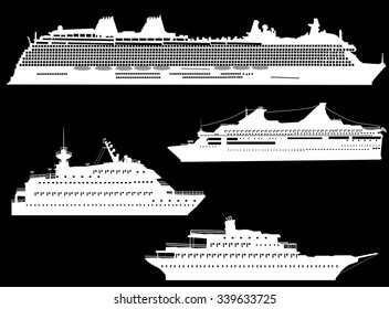 illustration with large ship silhouettes isolated on black background