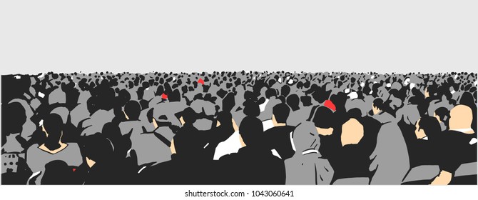 Illustration of large sitting audience in color