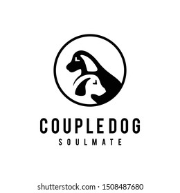 illustration of large and small dogs facing each other that looks funny silhouette logo design.