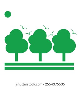 Illustration of a large tree with green grass growing very thickly resembling a mountain below it. Design element with a nature theme
