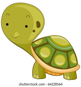 Illustration of a Large Turtle Flashing a Smile While Walking