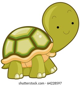 Illustration of a Large Turtle Flashing a Smile While Walking