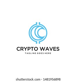 Illustration of Large waves curl in bitcoin currencies sign logo design