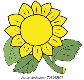 Illustration of a large yellow sunflower isolated on white background