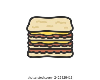 Illustration of lasagna icon (line drawing color).