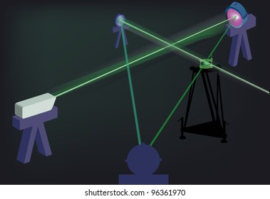illustration with laser beams in dark room